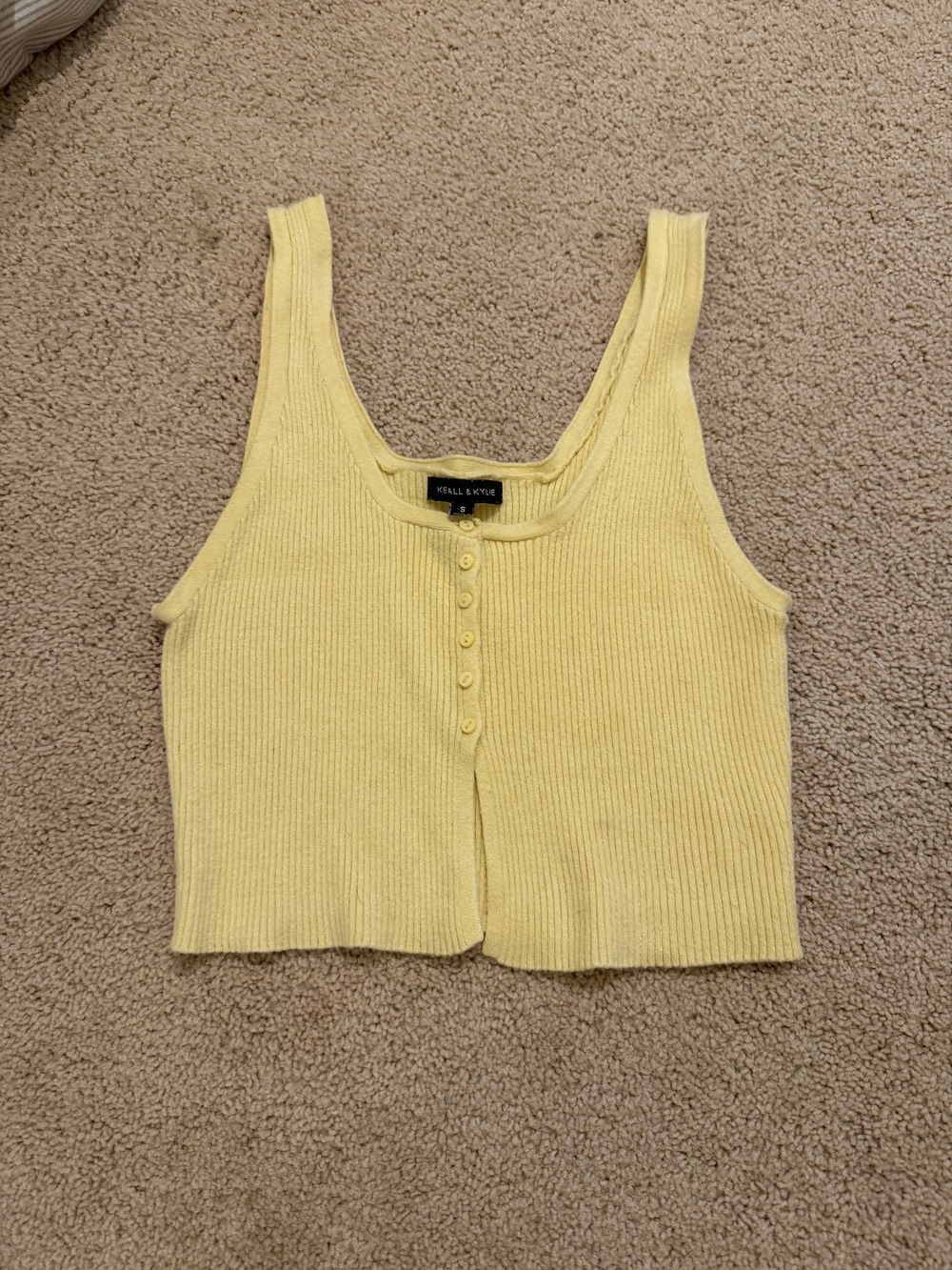 Kendall & Kylie Ribbed Sleeveless Top - Size S - Pastel Yellow